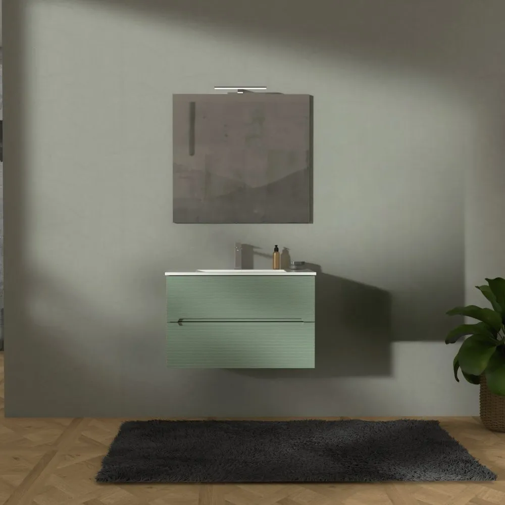 ADATTO CASA RIGO 80CM 2-SCHUBLADENSCHRANK MIT WASCHBECKEN + SPIEGEL VERDE SALVIA