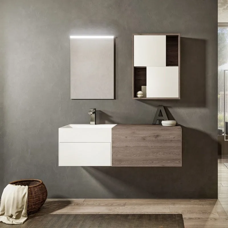 MONOLITE WANDWASCHTISCH MIT HÄNGESCHUBLADEN UND SPIEGEL