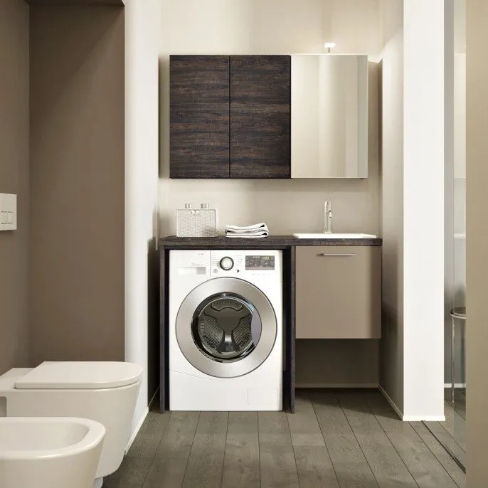 LAVANDERIA 1-TÜRIGER WASCHTISCHUNTERSCHRANK MIT WASCHBECKENABDECKUNG SPIEGEL