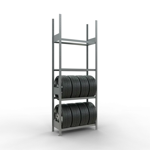 Schulte Reifenregal mit reifenschonenden Traversen | Grundregal | HxBxT 275x100x40cm | 4 Ebenen | Fachlast 150kg | Verzinkt