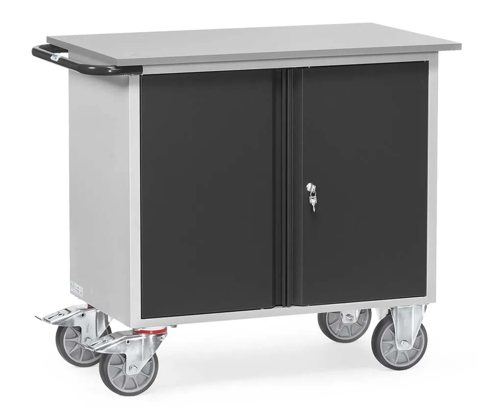 Werkstattwagen mit 2-türigen Schrank und Zentralverschluss ohne Abrollrand