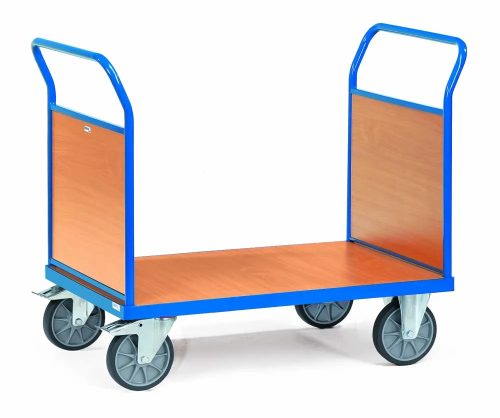 Doppel-Stirnwandwagen mit Stirnwänden aus Holzwerkstoffplatten und 85 x 50 cm Ladefläche