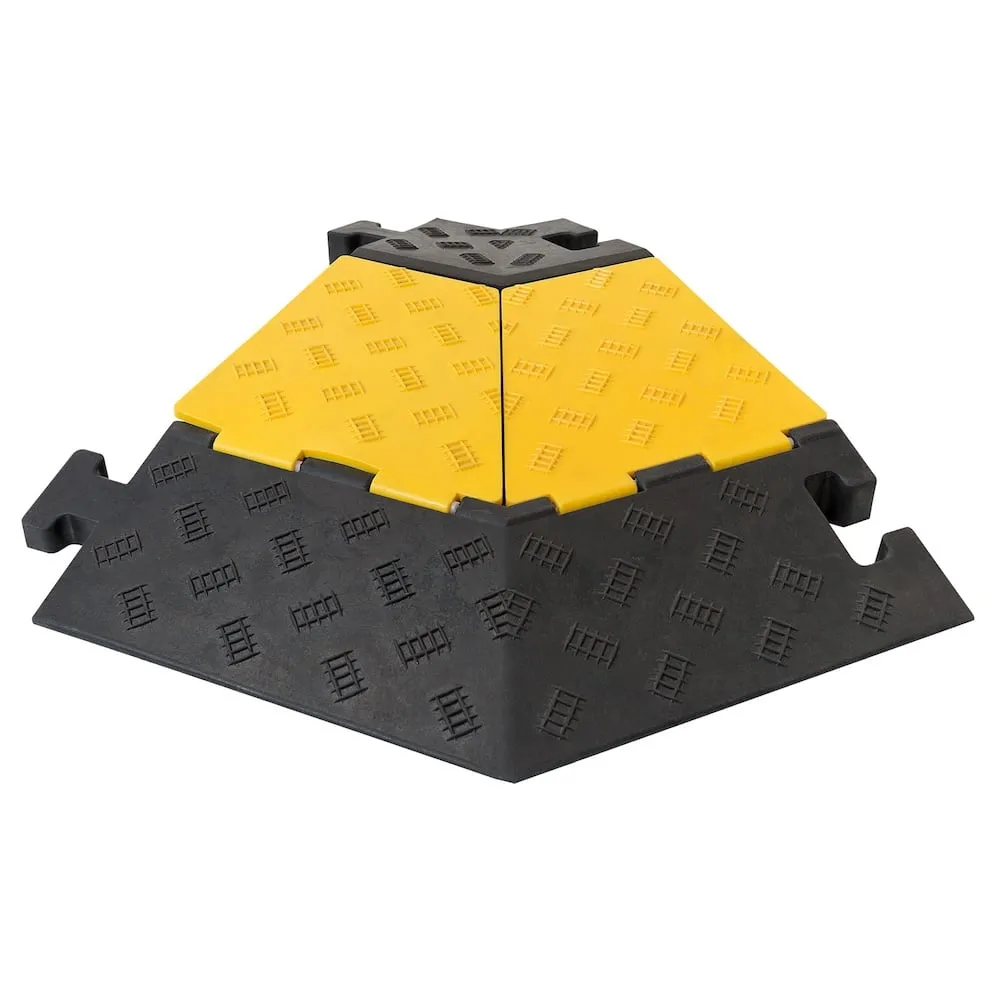 Winkelelement 45° links für Kabelbrücke MEDIUM mit 5 Kanälen aus Hartgummimischung | Kabel-Ø 5x 38x35mm | HxBxT 5x57x59cm | LKW geeignet 8 Tonnen Achsenlast | Schwarz-Gelb