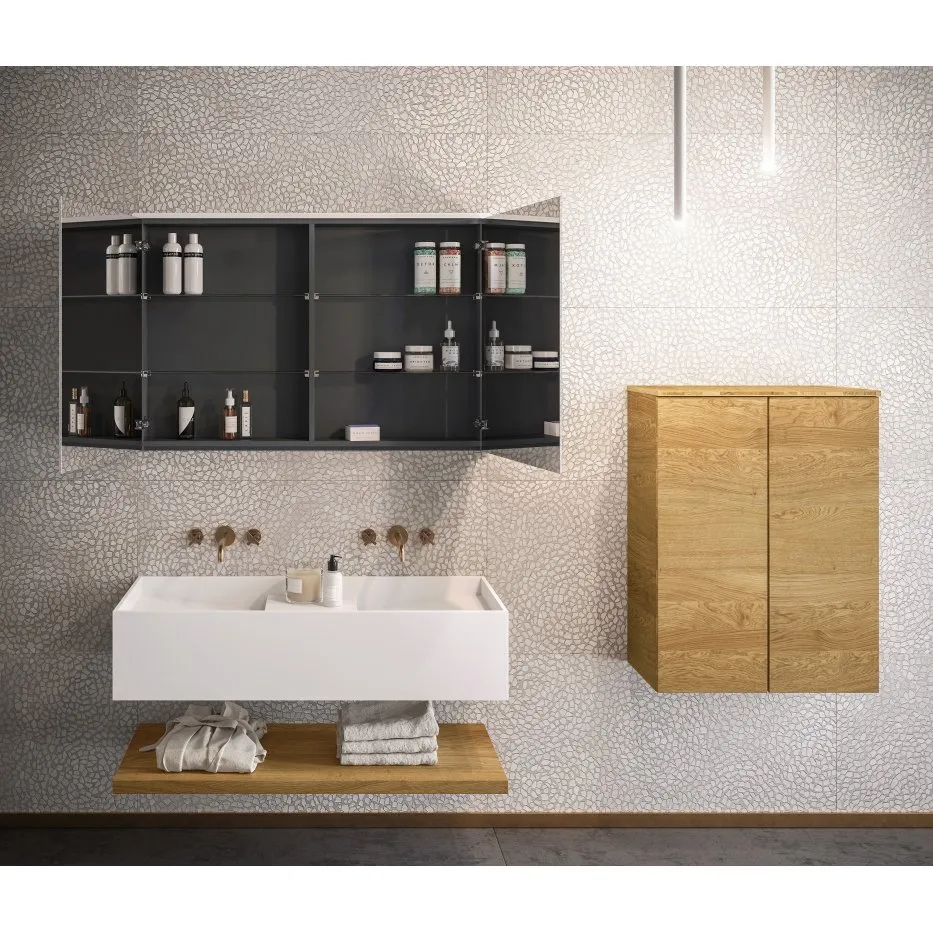 MONOLITE WASCHTISCH MIT 2 BECKEN, ABLAGE, SPIEGEL UND HALBSÄULE