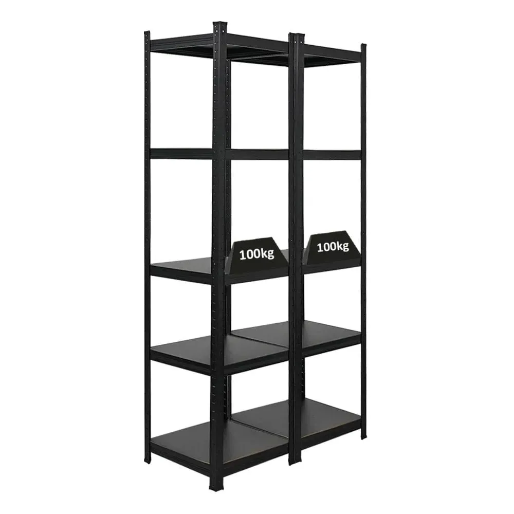 Mega Deal | 2x All Black Series Schwerlastregal Ragnar | HxBxT 180x45x45cm | Fachlast 100kg | Matt Schwarz