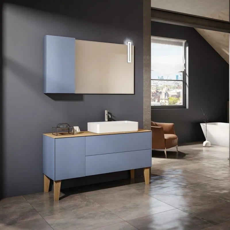 PREMI E APRI WASCHTISCHUNTERSCHRANK, 2 SCHUBLADEN, WANDWASCHBECKEN UND SPIEGEL