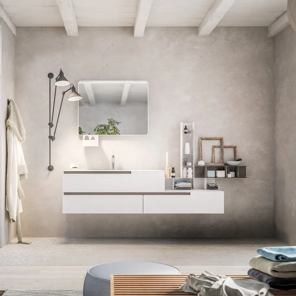 ARTESI URBAN UR01 WASCHTISCH-WANDSCHRANK 3 SCHUBLADEN MIT OBERSCHRÄNKEN, SPIEGEL