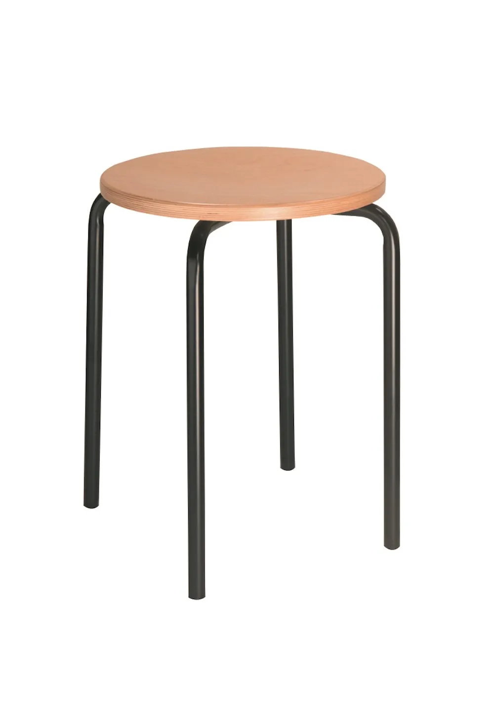 Stapelhocker Oakland | HxØ 50x35cm | Tragfähigkeit 110kg | Buche-Sitz | Stahlfüße | Schwarz/Buche