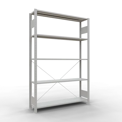 Schulte Fachbodenregal MULTIplus150 Stecksystem | Grundregal | HxBxT 200x130x30cm | 5 Ebenen | Fachlast 150kg | Lichtgrau