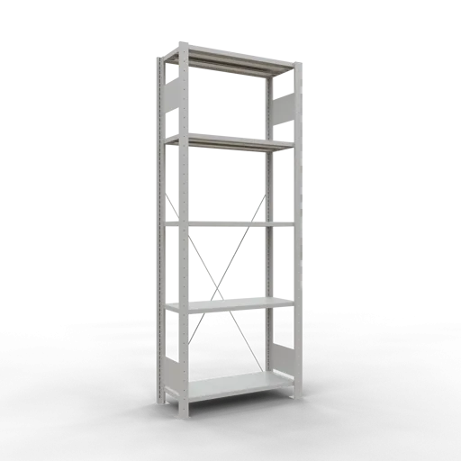 Schulte Fachbodenregal MULTIplus150 Stecksystem | Grundregal | HxBxT 200x75x30cm | 5 Ebenen | Fachlast 150kg | Lichtgrau