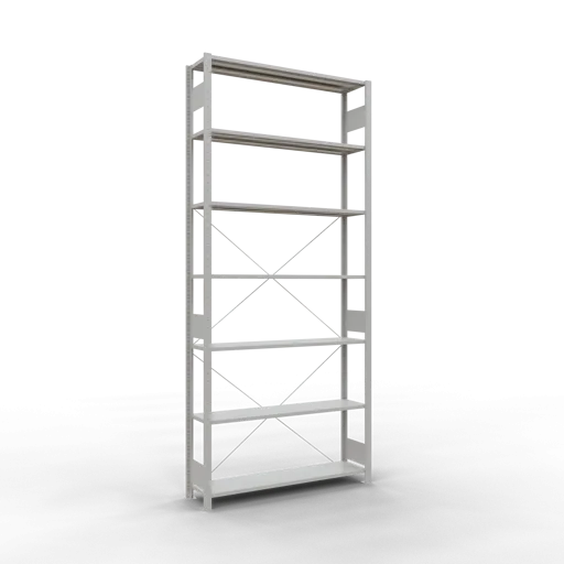 Schulte Fachbodenregal MULTIplus150 Stecksystem | Grundregal | HxBxT 300x130x30cm | 7 Ebenen | Fachlast 150kg | Lichtgrau