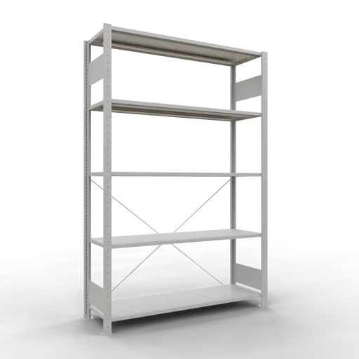 Schulte Fachbodenregal MULTIplus150 Stecksystem | Grundregal | HxBxT 200x130x40cm | 5 Ebenen | Fachlast 150kg | Lichtgrau