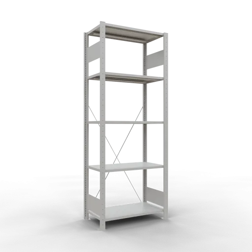 Schulte Fachbodenregal MULTIplus150 Stecksystem | Grundregal | HxBxT 200x75x40cm | 5 Ebenen | Fachlast 150kg | Lichtgrau