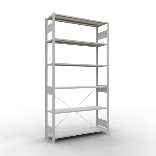 Schulte Fachbodenregal MULTIplus150 Stecksystem | Grundregal | HxBxT 250x130x40cm | 6 Ebenen | Fachlast 150kg | Lichtgrau