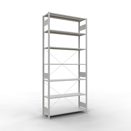 Schulte Fachbodenregal MULTIplus150 Stecksystem | Grundregal | HxBxT 300x130x40cm | 7 Ebenen | Fachlast 150kg | Lichtgrau