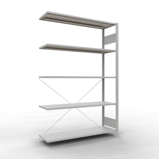 Schulte Fachbodenregal MULTIplus150 Stecksystem | Anbauregal | HxBxT 200x130x40cm | 5 Ebenen | Fachlast 150kg | Lichtgrau