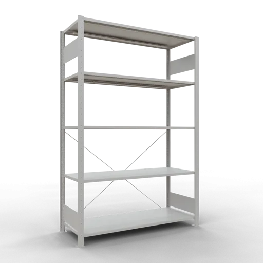 Schulte Fachbodenregal MULTIplus150 Stecksystem | Grundregal | HxBxT 200x130x50cm | 5 Ebenen | Fachlast 150kg | Lichtgrau