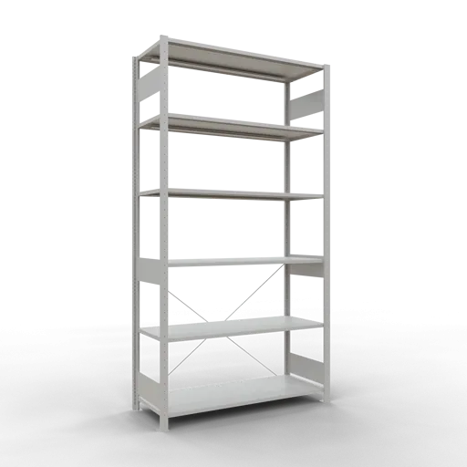 Schulte Fachbodenregal MULTIplus150 Stecksystem | Grundregal | HxBxT 250x130x50cm | 6 Ebenen | Fachlast 150kg | Lichtgrau