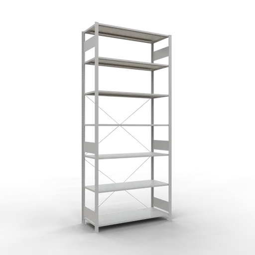 Schulte Fachbodenregal MULTIplus150 Stecksystem | Grundregal | HxBxT 300x130x50cm | 7 Ebenen | Fachlast 150kg | Lichtgrau