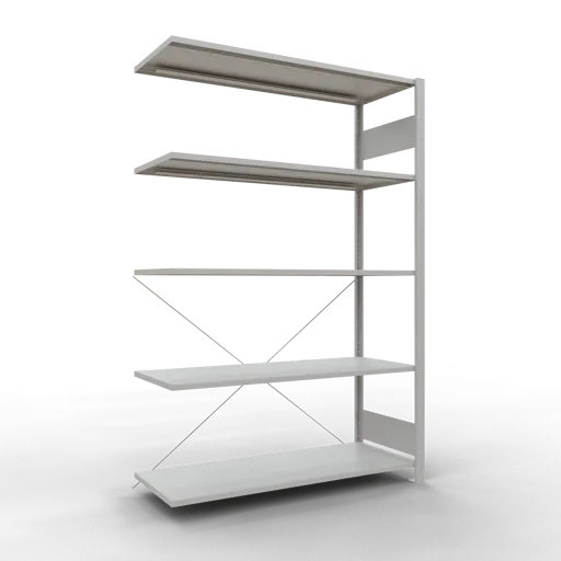 Schulte Fachbodenregal MULTIplus150 Stecksystem | Anbauregal | HxBxT 200x130x50cm | 5 Ebenen | Fachlast 150kg | Lichtgrau