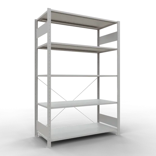 Schulte Fachbodenregal MULTIplus150 Stecksystem | Grundregal | HxBxT 200x130x60cm | 5 Ebenen | Fachlast 150kg | Lichtgrau