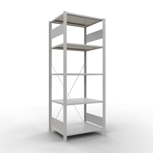 Schulte Fachbodenregal MULTIplus150 Stecksystem | Grundregal | HxBxT 200x75x60cm | 5 Ebenen | Fachlast 150kg | Lichtgrau