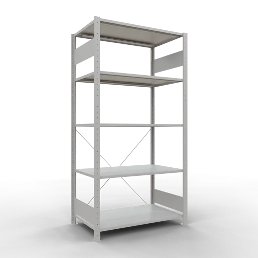 Schulte Fachbodenregal MULTIplus150 Stecksystem | Grundregal | HxBxT 200x100x60cm | 5 Ebenen | Fachlast 150kg | Lichtgrau