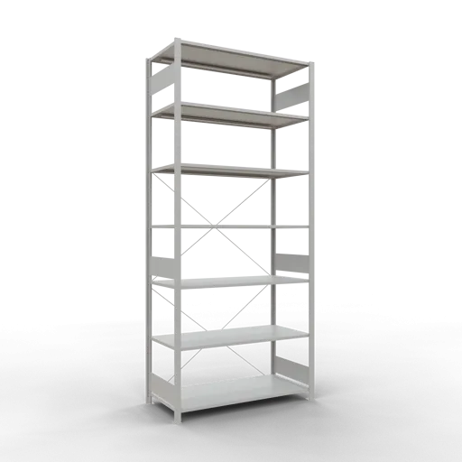 Schulte Fachbodenregal MULTIplus150 Stecksystem | Grundregal | HxBxT 300x130x60cm | 7 Ebenen | Fachlast 150kg | Lichtgrau