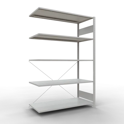 Schulte Fachbodenregal MULTIplus150 Stecksystem | Anbauregal | HxBxT 200x130x60cm | 5 Ebenen | Fachlast 150kg | Lichtgrau