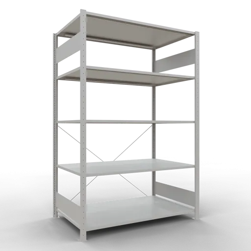 Schulte Fachbodenregal MULTIplus150 Stecksystem | Grundregal | HxBxT 200x130x80cm | 5 Ebenen | Fachlast 150kg | Lichtgrau