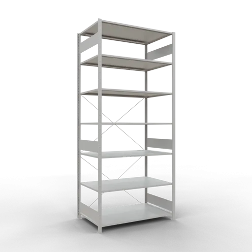 Schulte Fachbodenregal MULTIplus150 Stecksystem | Grundregal | HxBxT 300x130x80cm | 7 Ebenen | Fachlast 150kg | Lichtgrau