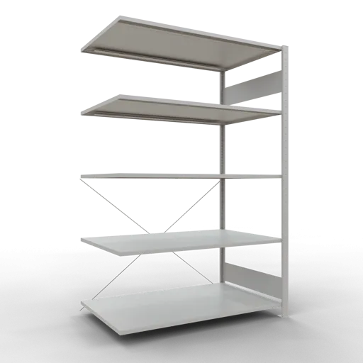 Schulte Fachbodenregal MULTIplus150 Stecksystem | Anbauregal | HxBxT 200x130x80cm | 5 Ebenen | Fachlast 150kg | Lichtgrau