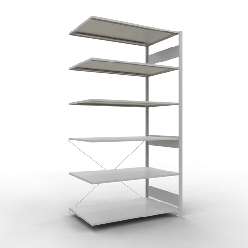 Schulte Fachbodenregal MULTIplus150 Stecksystem | Anbauregal | HxBxT 250x130x80cm | 6 Ebenen | Fachlast 150kg | Lichtgrau