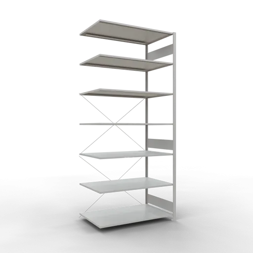 Schulte Fachbodenregal MULTIplus150 Stecksystem | Anbauregal | HxBxT 300x130x80cm | 7 Ebenen | Fachlast 150kg | Lichtgrau