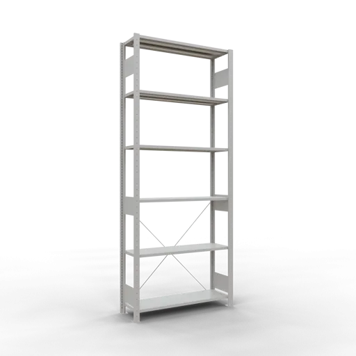 Schulte Fachbodenregal MULTIplus85 Stecksystem | Grundregal | HxBxT 250x100x30cm | 6 Ebenen | Fachlast 85kg | Lichtgrau