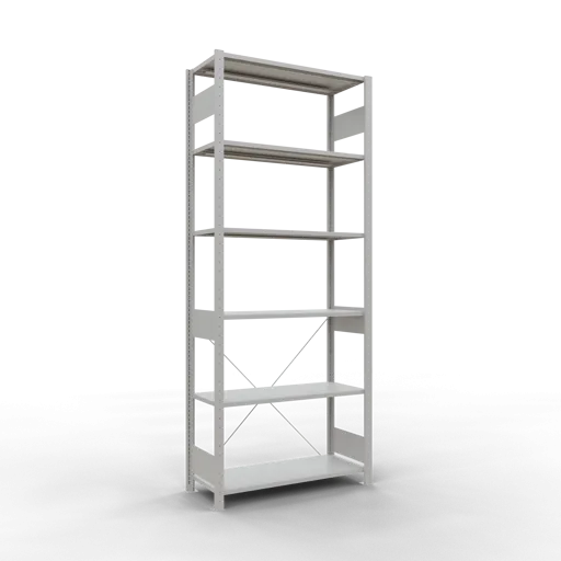 Schulte Fachbodenregal MULTIplus85 Stecksystem | Grundregal | HxBxT 250x100x40cm | 6 Ebenen | Fachlast 85kg | Lichtgrau