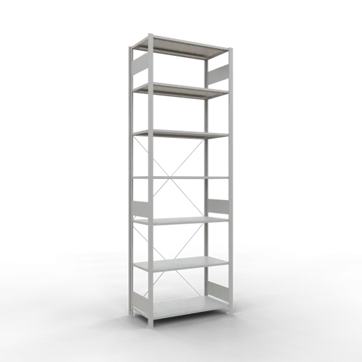 Schulte Fachbodenregal MULTIplus85 Stecksystem | Grundregal | HxBxT 300x100x50cm | 7 Ebenen | Fachlast 85kg | Lichtgrau