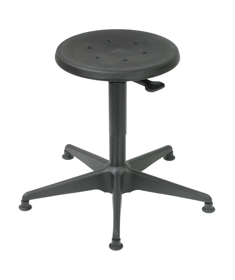 Antistatische Drehhocker Atlanta mit ESD-Sitz | Sitzhöhe 46-60cm | Tragfähigkeit 110kg | Polstersitze | Stahl-Fußkreuz mit Kunststoffabdeckung & Gleiter | Schwarz