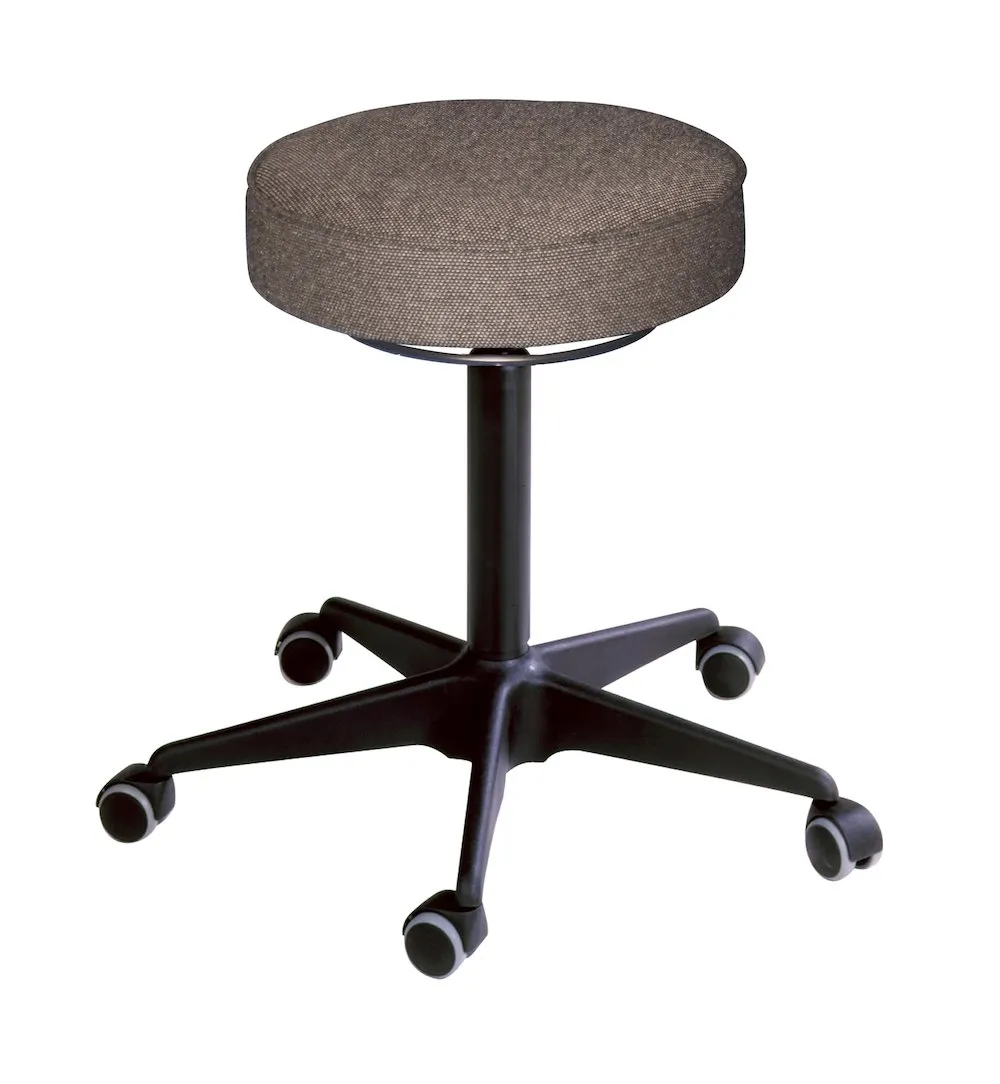 Antistatische Drehhocker Atlanta mit ESD-Sitz | Sitzhöhe 49-63cm | Tragfähigkeit 110kg | Polstersitze | Stahl-Fußkreuz mit Kunststoffabdeckung & Rollen | Schwarz