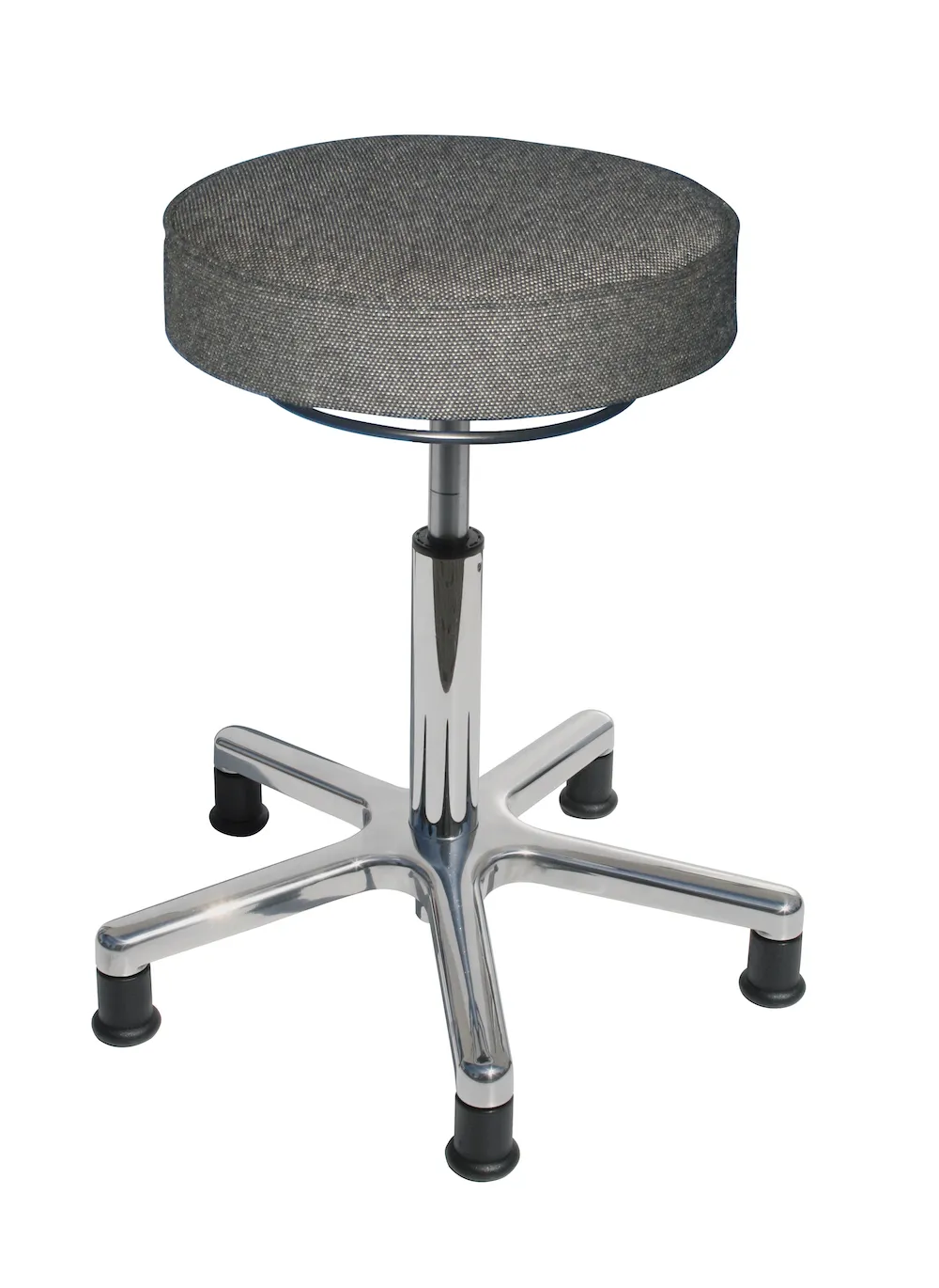 Drehhocker Atlanta | Sitzhöhe 55-73cm | Ø 53cm | Tragfähigkeit 110kg | Polstersitze | Aluminium-Fußkreuz mit Gleiter | Ringauslösung | Anthrazit