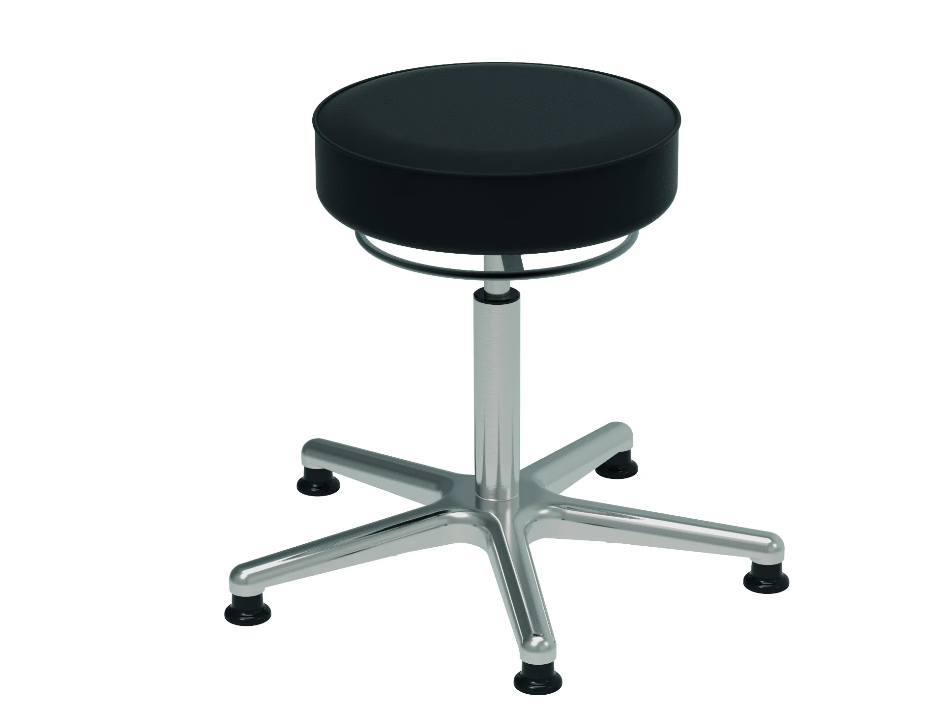 Antistatischer Drehhocker Indianapolis mit ESD-Sitz | Sitzhöhe 52-70cm | Ø 53cm | Tragfähigkeit 110kg | Kunstleder-Sitz | Aluminium-Fußkreuz mit Gleiter | Schwarz