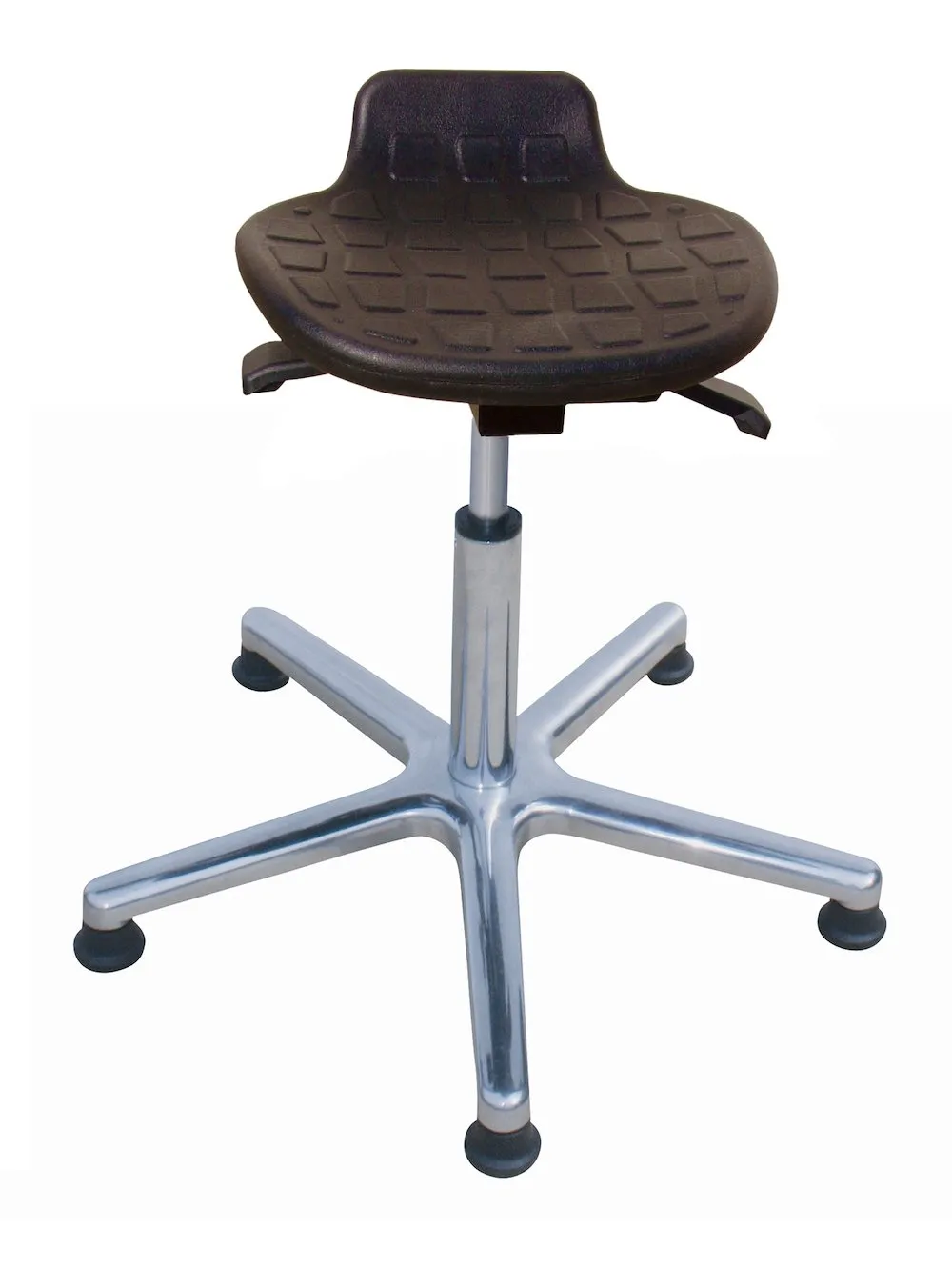 Antistatischer Hocker Orlando mit ESD-Sitz | Sitzhöhe 46-64cm | Ø 61cm | Tragfähigkeit 110kg | Polyurethane-Sitz | Aluminium-Fußkreuz mit Gleiter | Schwarz