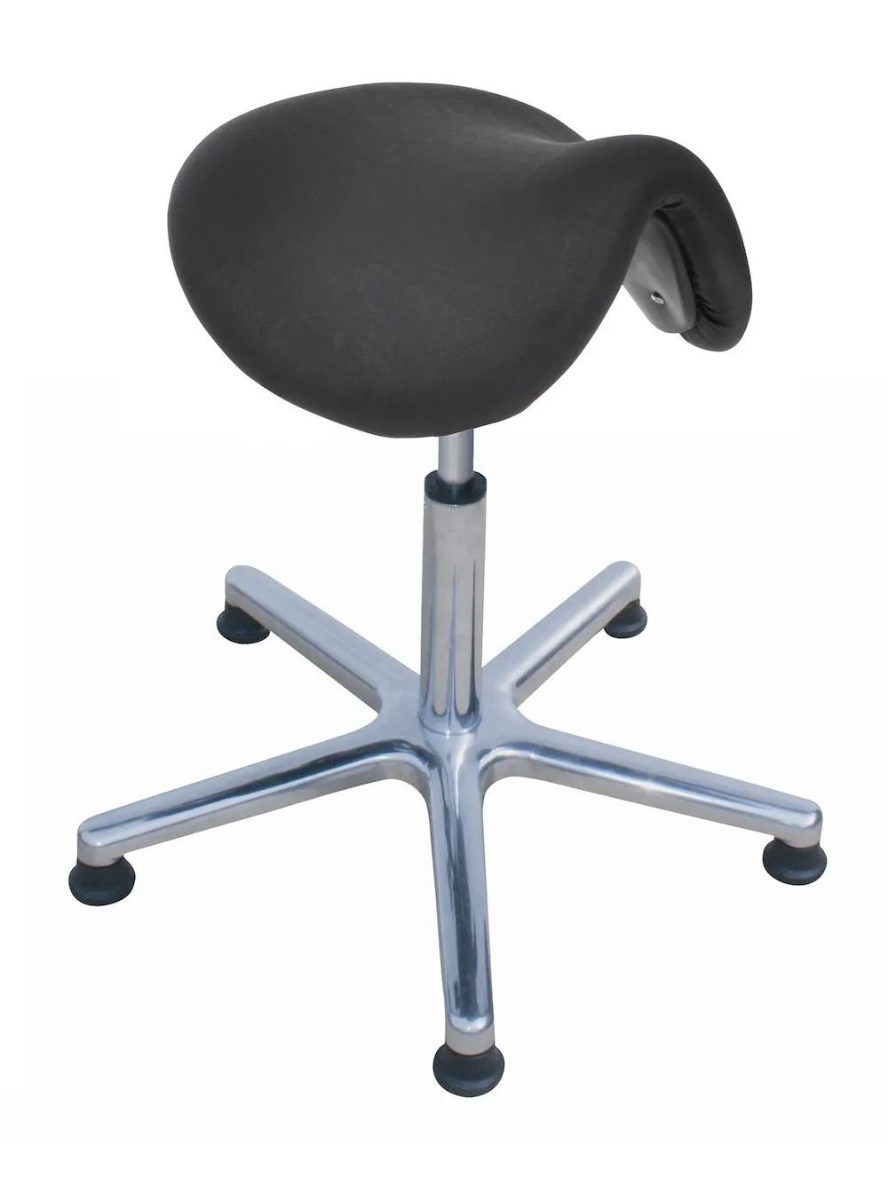 Antistatischer Sattelhocker Lexington mit ESD-Sitz & multibeweglicher Sitzmechanik | Sitzhöhe 48-63cm | Ø 61cm | Tragfähigkeit 110kg | Kunstleder-Sitz | Aluminium-Fußkreuz mit Gleiter | Schwarz