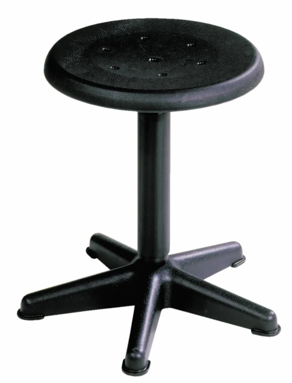 Drehspindel-Hocker Atlanta | Sitzhöhe 41-60cm | Ø 44cm | Tragfähigkeit 110kg | Kunststoffsitz | Platzsparendes Kunststof-Fußkreuz mit Gleiter | Schwarz