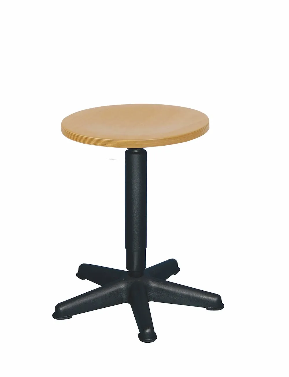 Drehspindel-Hocker Atlanta | Sitzhöhe 41-60cm | Ø 44cm | Tragfähigkeit 110kg | Holz-Buche | Platzsparendes Kunststof-Fußkreuz mit Gleiter | Buche