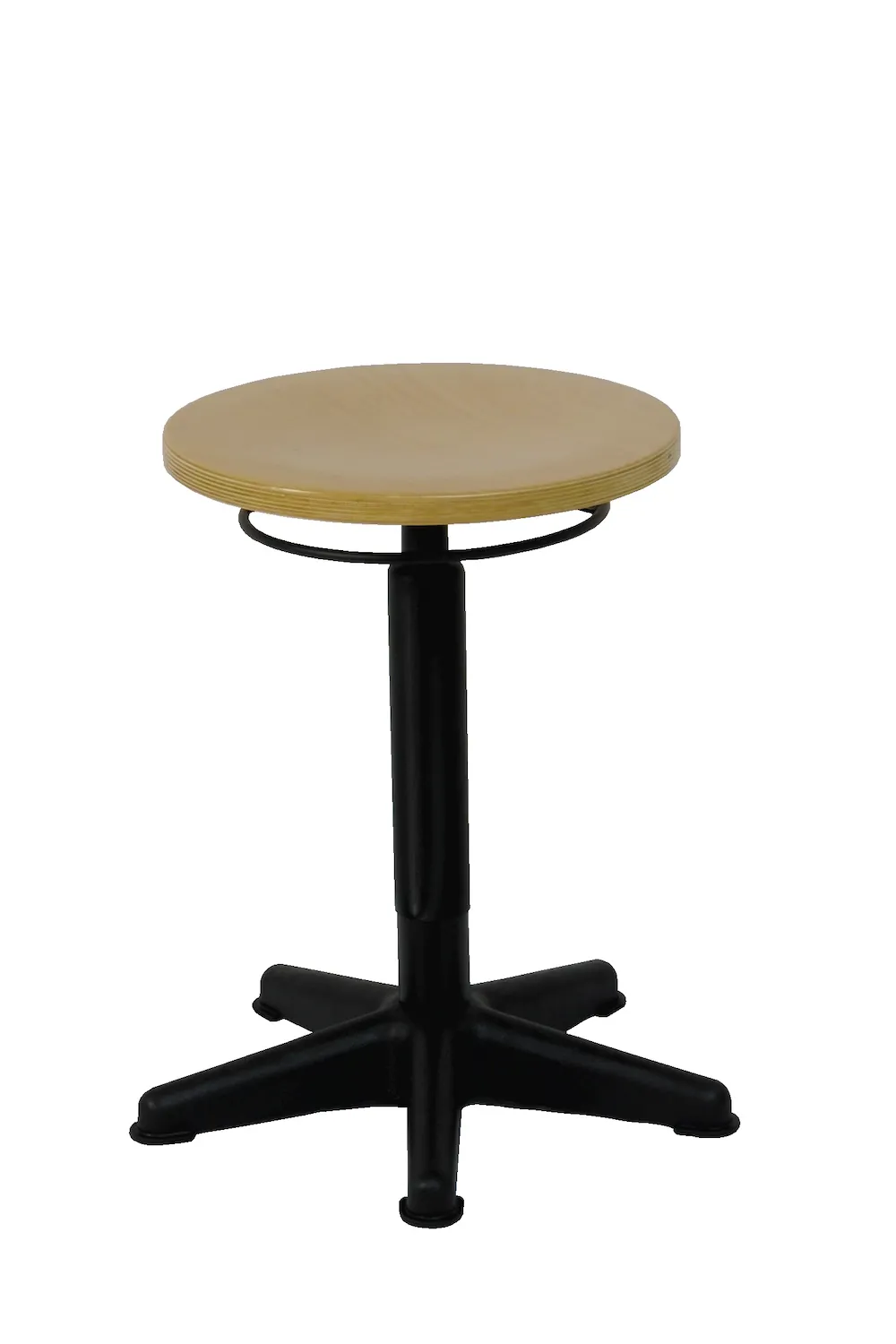 Drehhocker Atlanta | Sitzhöhe 45-64cm | Ø 44cm | Tragfähigkeit 110kg | Holz-Buche | Platzsparendes Kunststof-Fußkreuz mit Gleiter | Ringauslösung | Buche