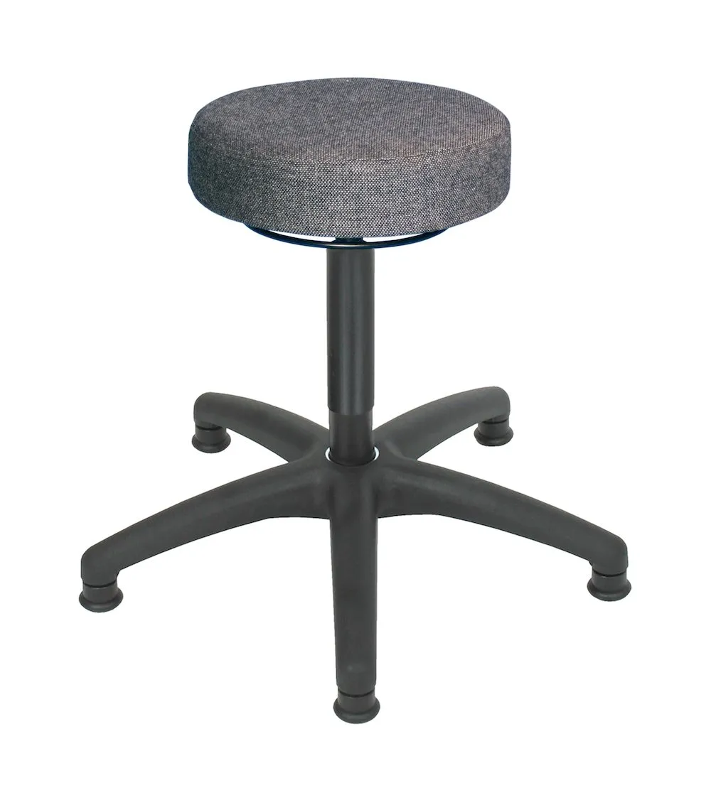 Drehhocker Atlanta | Sitzhöhe 49-68cm | Ø 63cm | Tragfähigkeit 110kg | Polstersitze | Kunststof-Fußkreuz mit Gleiter | Ringauslösung | Anthrazit