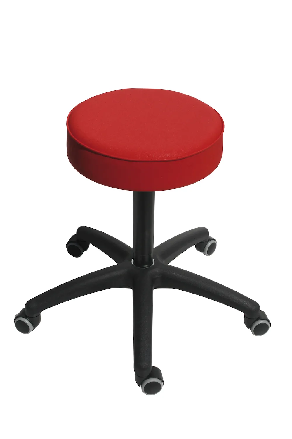 Drehhocker Indianapolis | Sitzhöhe 50-69cm | Ø 63cm | Tragfähigkeit 110kg | Kunstleder-Sitz | Kunststoff-Fußkreuz mit Rollen | Feuerrot