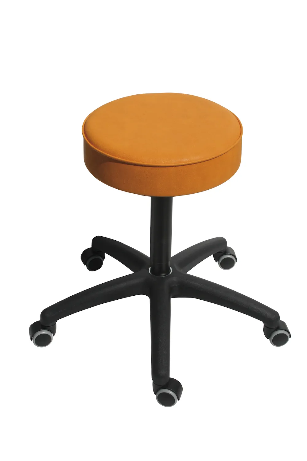 Drehhocker Indianapolis | Sitzhöhe 50-69cm | Ø 63cm | Tragfähigkeit 110kg | Kunstleder-Sitz | Kunststoff-Fußkreuz mit Rollen | Gelb