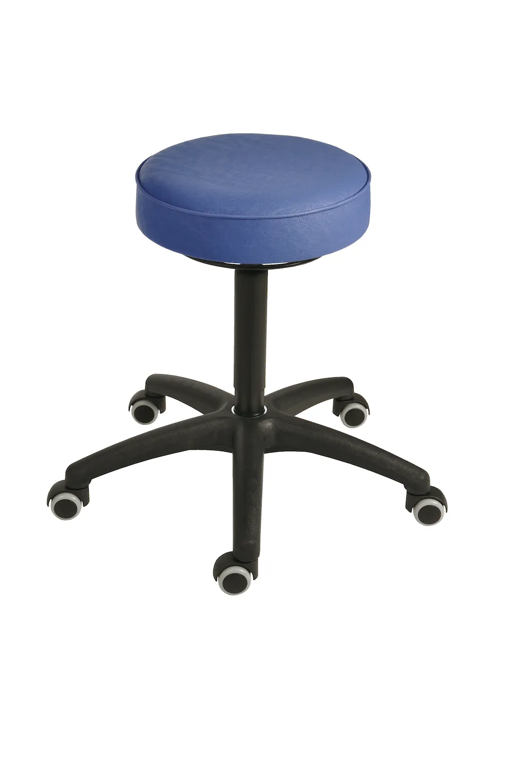 Drehhocker Indianapolis | Sitzhöhe 50-69cm | Ø 63cm | Tragfähigkeit 110kg | Kunstleder-Sitz | Kunststoff-Fußkreuz mit Rollen | Lichtblau